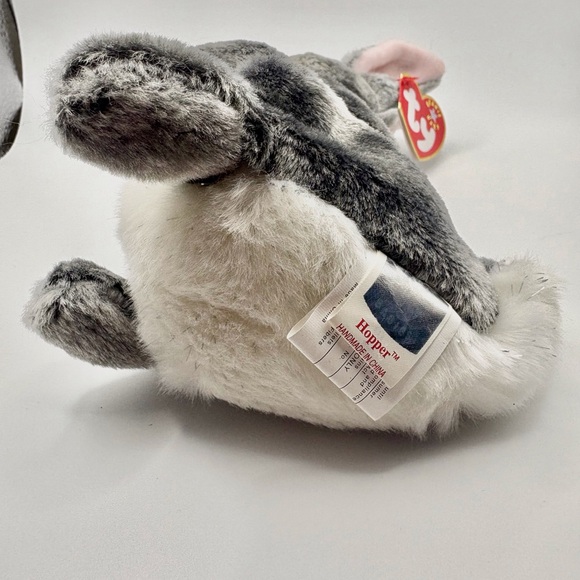 Ty Gray and White Stuffed Bunny Hopper - Picture 4 of 6